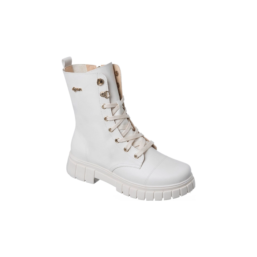 Bota Coturno Cano Alto Feminino Solado Tratorado Off White Dijean