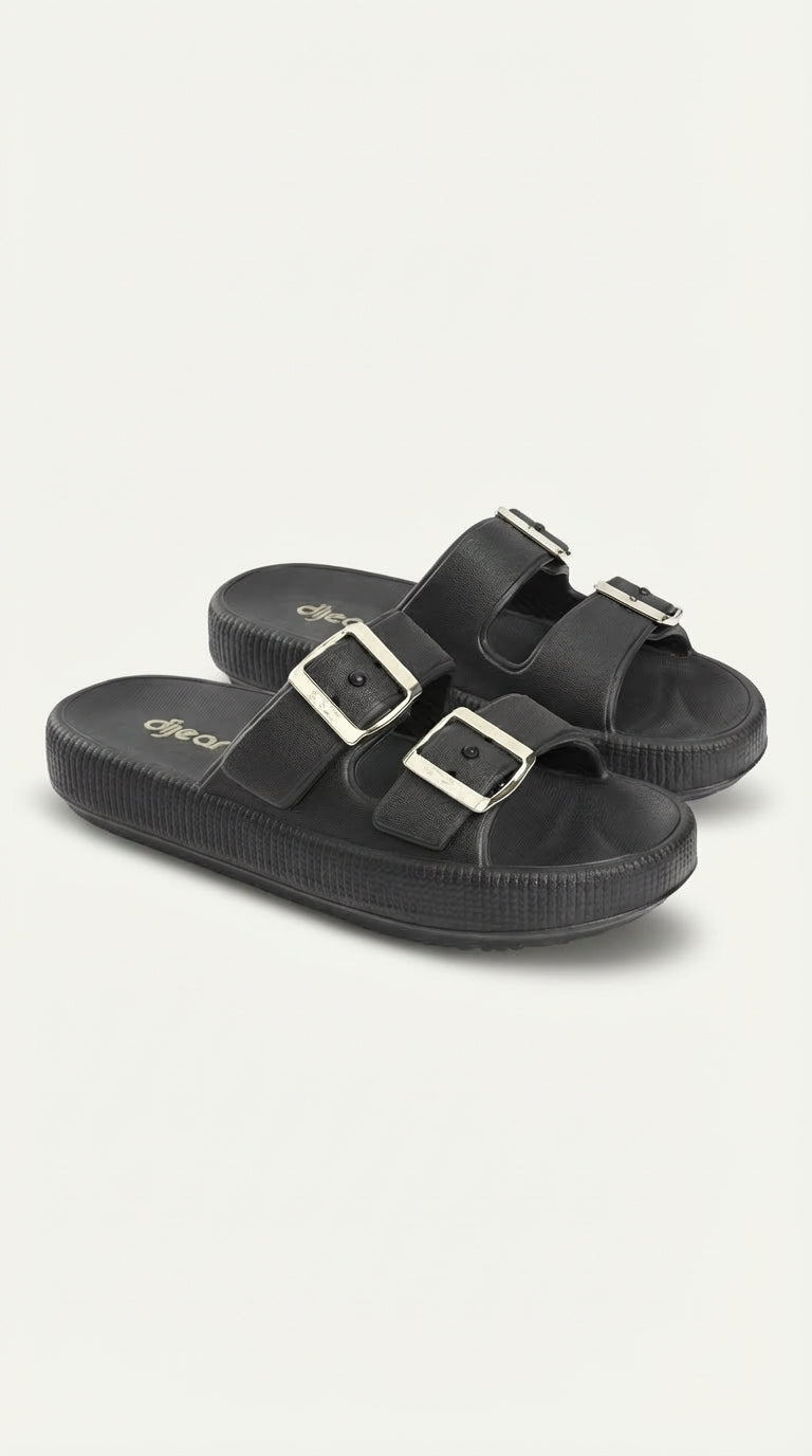 Chinelo Slide Dijean 32930001 Preto Ouro