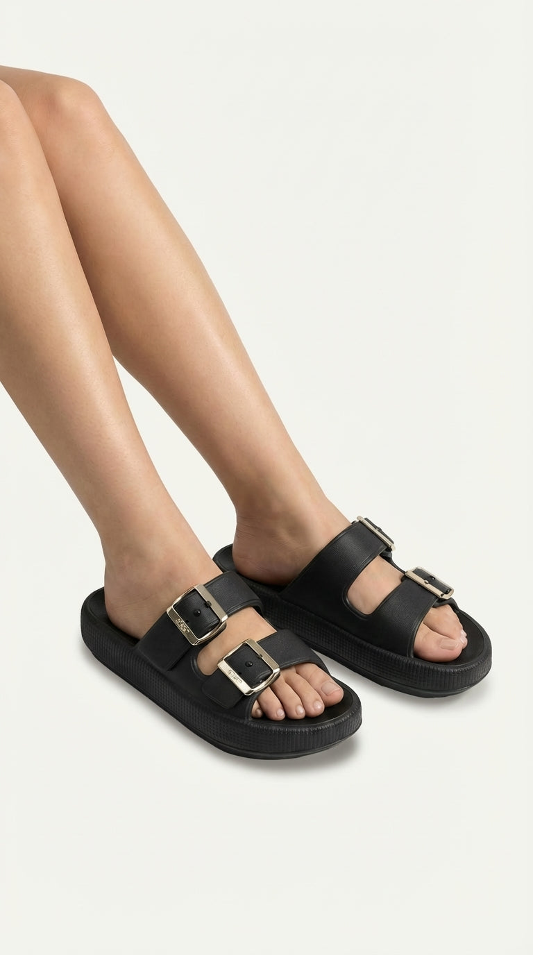 Chinelo Slide Dijean 32930001 Preto Ouro