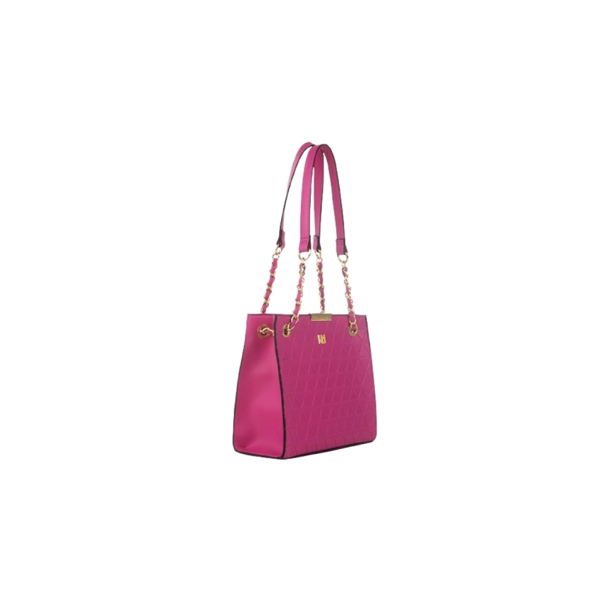 Na imagem temos uma linda bolsa rafitthy na cor fucsia.