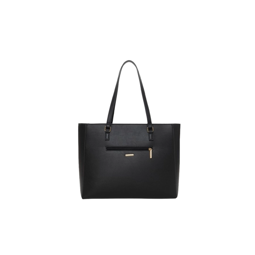 Na foto, temos uma linda Bolsa Tote Feminina Rafitthy Trama Napa Preto, com textura elegante e bolsos internos e externos para organização. Suas medidas (32x27x13 cm) e o material sintético leve com forro em poliéster tornam-na perfeita para o dia a dia.