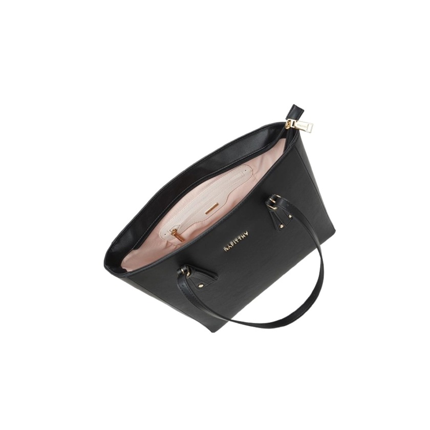 Na foto, temos uma linda Bolsa Tote Feminina Rafitthy Trama Napa Preto, com textura elegante e bolsos internos e externos para organização. Suas medidas (32x27x13 cm) e o material sintético leve com forro em poliéster tornam-na perfeita para o dia a dia.