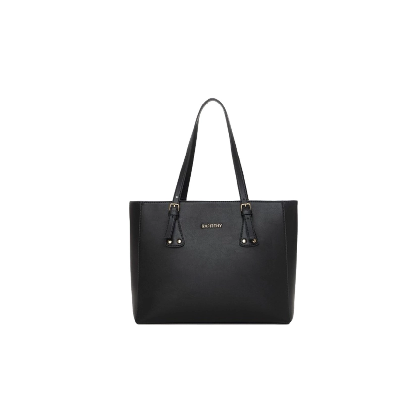 Na foto, temos uma linda Bolsa Tote Feminina Rafitthy Trama Napa Preto, com textura elegante e bolsos internos e externos para organização. Suas medidas (32x27x13 cm) e o material sintético leve com forro em poliéster tornam-na perfeita para o dia a dia.