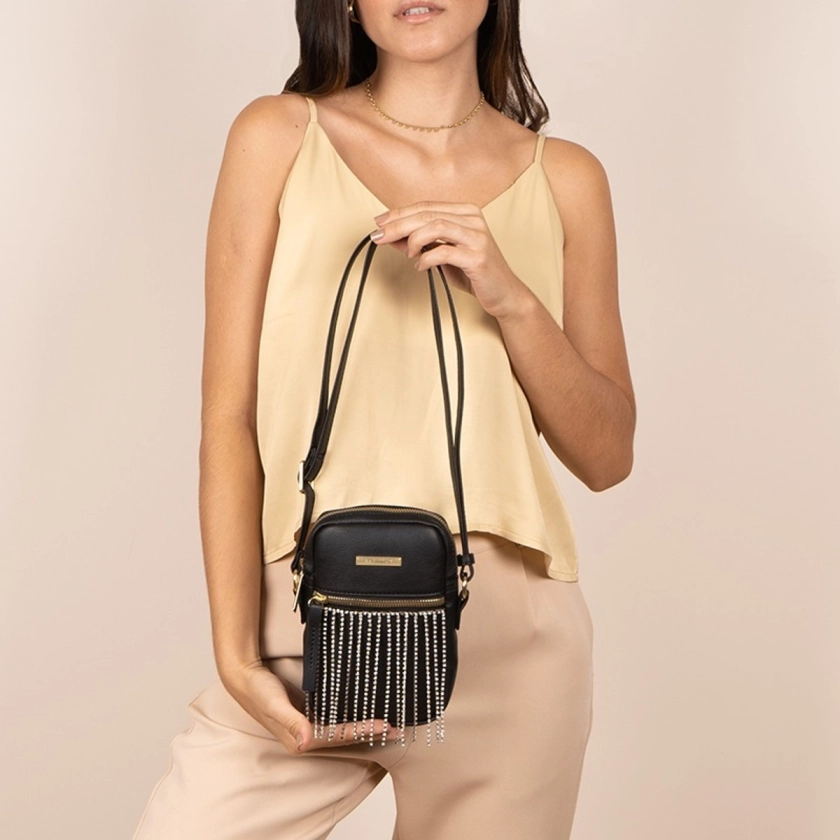 A mini bag feminina Rafitthy na cor preta é um acessório elegante e moderno que combina estilo e sofisticação. Com seu design compacto, é perfeita para carregar os itens essenciais de forma prática e elegante. Destacando-se pelo detalhe de franja adornada com strass, esta bolsa adiciona um toque de glamour ao seu visual. Versátil e funcional, é ideal para diversas ocasiões, desde eventos sociais até saídas casuais. Com a qualidade e o design característicos da Rafitthy, esta mini bag é uma escolha sofisticada para mulheres que valorizam o estilo em todos os detalhes.