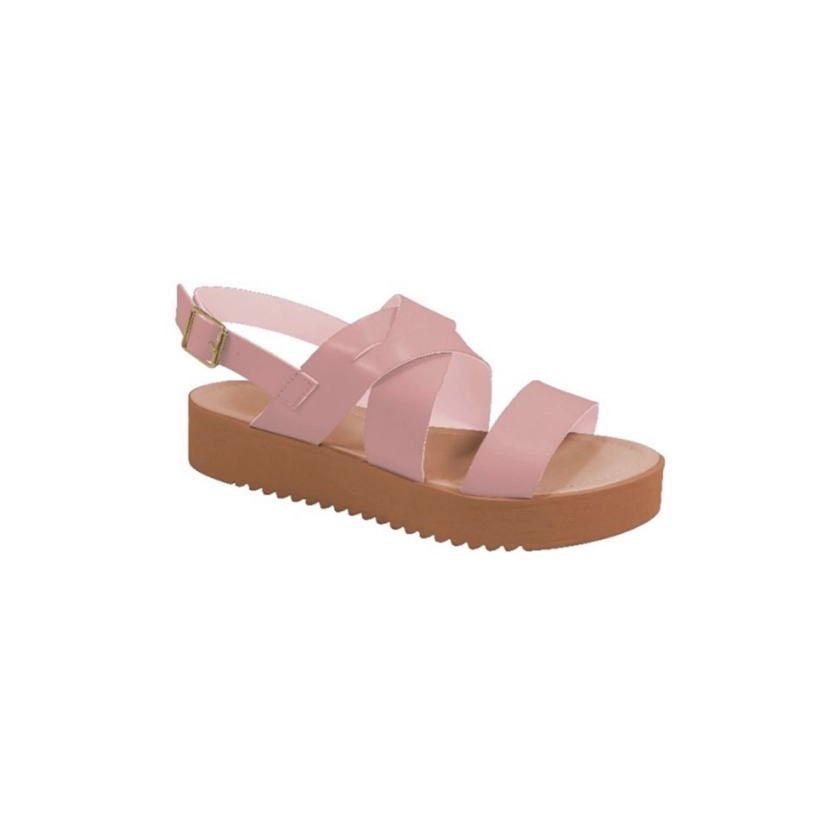 Na imagem temos uma linda sandália flatform feminina Dok na cor nude rosado. Calce através de fivela com pino.