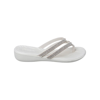 Chinelo Feminino Dijean Tira Fina Dupla Strass Off White