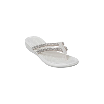 Chinelo Feminino Dijean Tira Fina Dupla Strass Off White