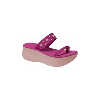 Tamanco Plataforma Feminino Dijean Pink Rebites Dourados